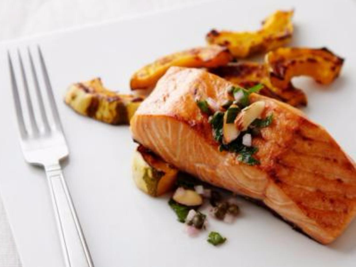 Baked Salmon with Almond Parsley Salad Healthy Recipe