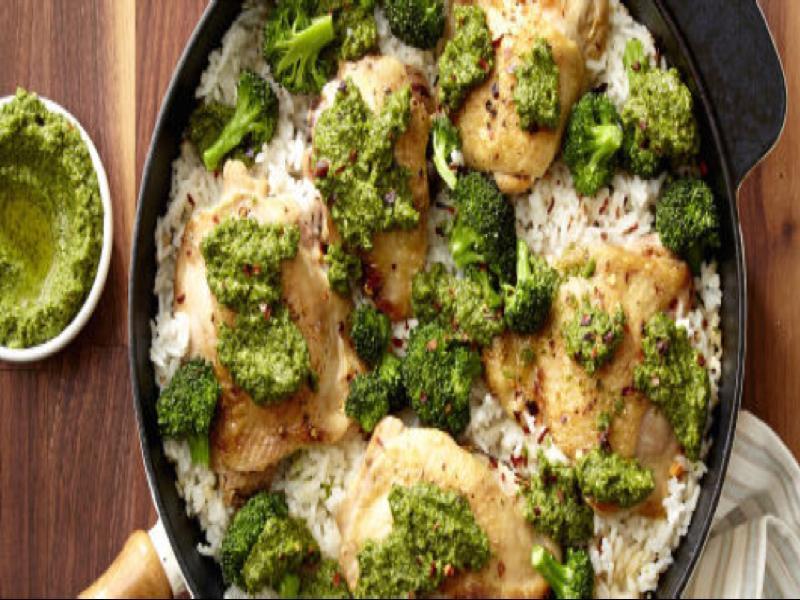 Chicken and Rice with Broccoli Pesto Healthy Recipe