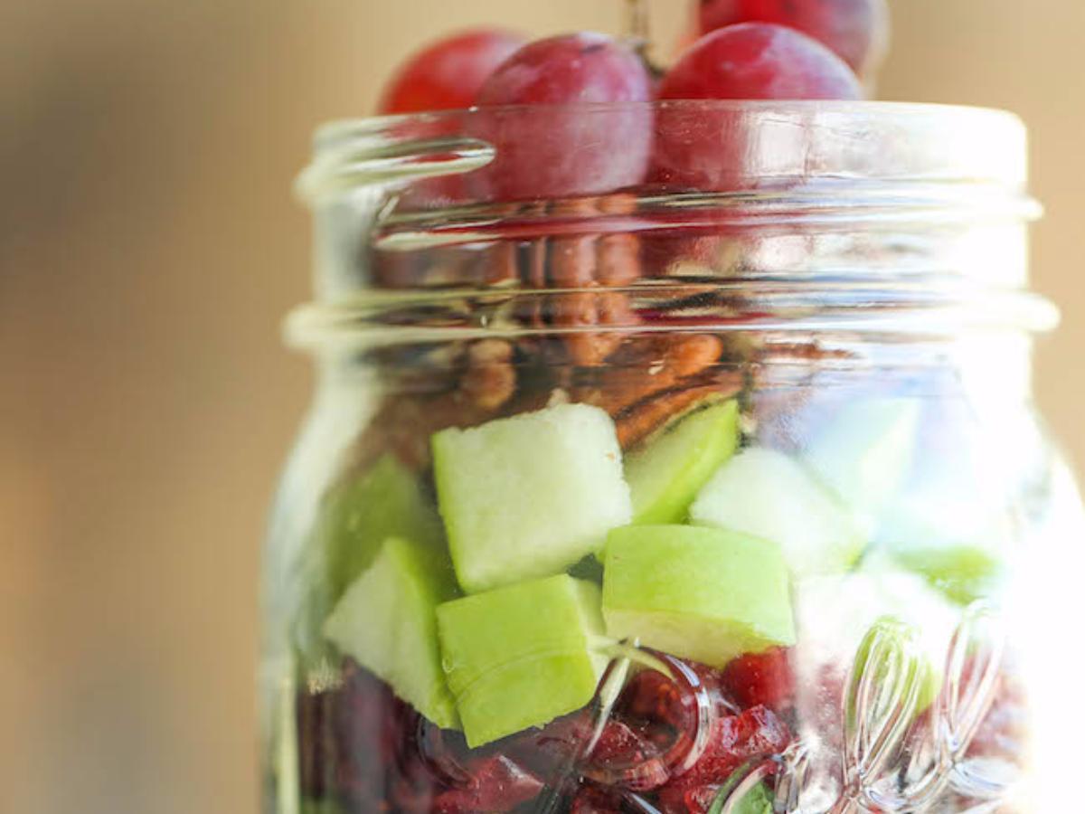 Chicken, Apple, and Pecan Salad in a Jar Healthy Recipe