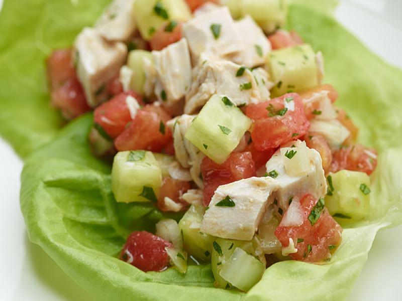Cool Summer Cucumber Chicken and Tomato Toss Healthy Recipe