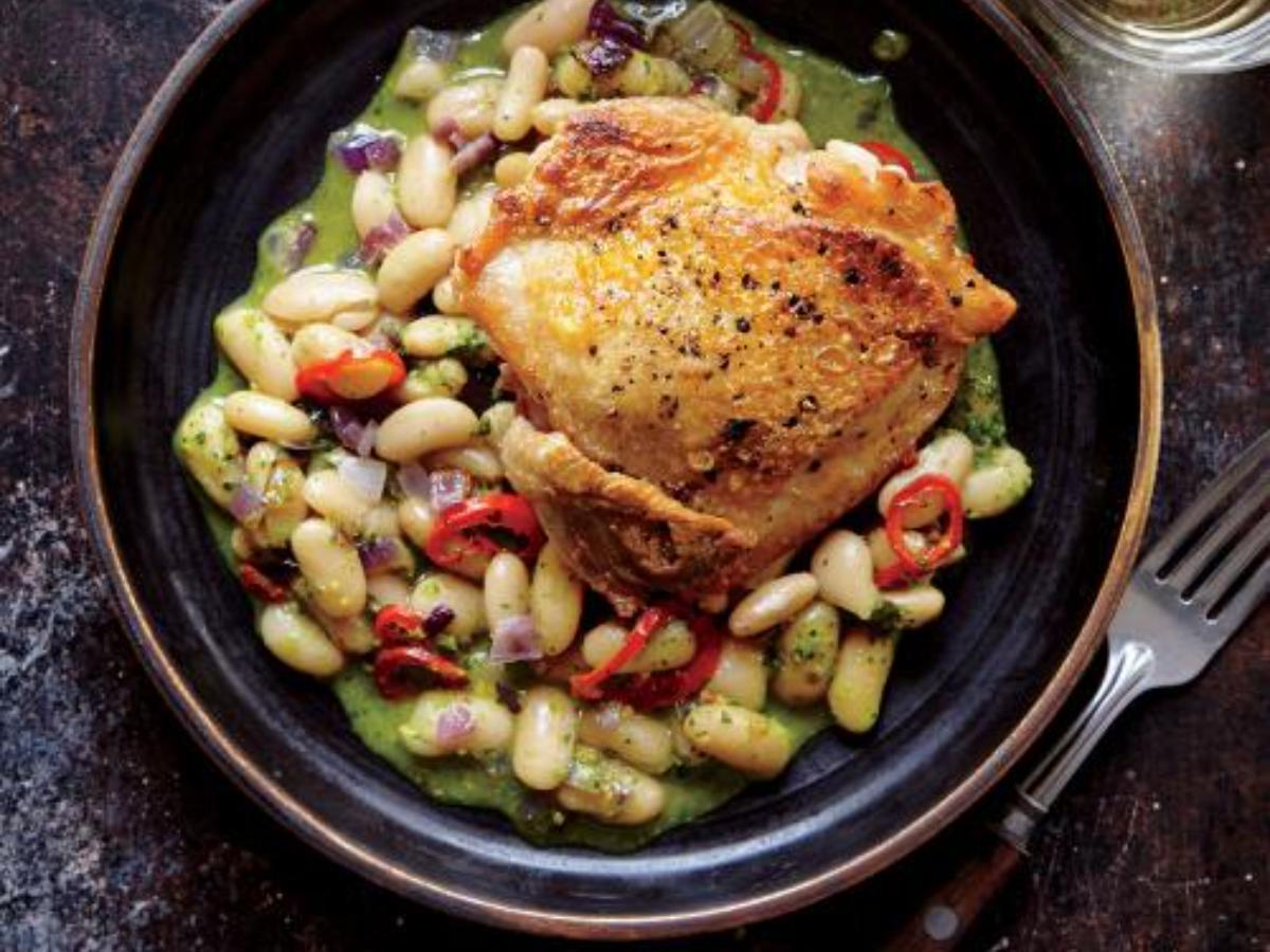 Crispy Chicken Thighs with White Beans Healthy Recipe