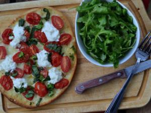 Grape Tomato, Basil, and Ricotta Flatbread Pizza Healthy Recipe