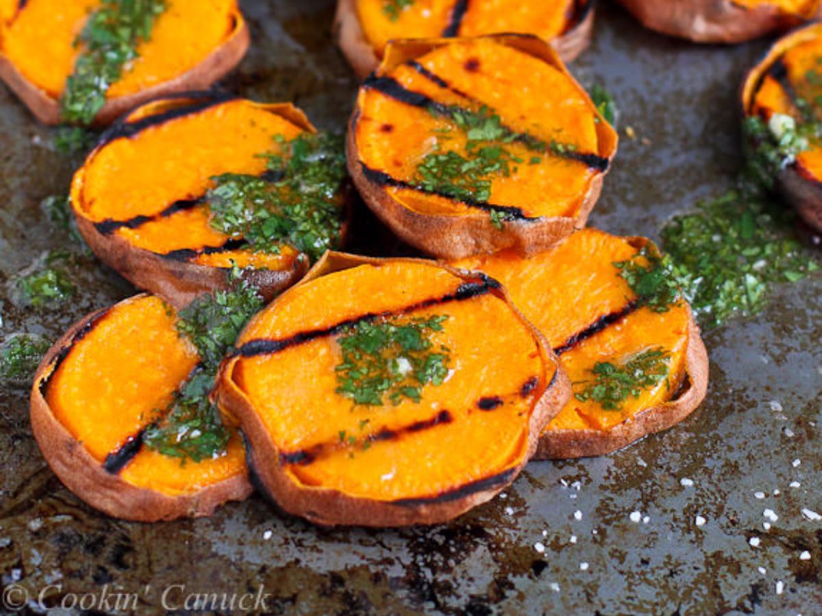 Grilled Sweet Potatoes with/ Cilantro Vinaigrette  Healthy Recipe