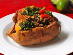 Ground Beef and Kale Stuffed Sweet Potatoes Healthy Recipe