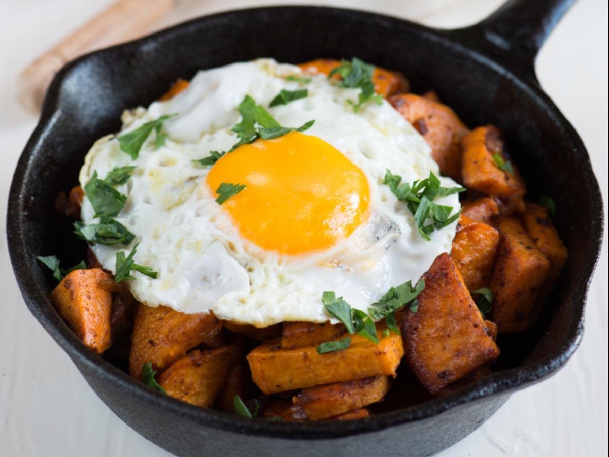 Ham and Sweet Potato Hash with Fried Eggs Healthy Recipe