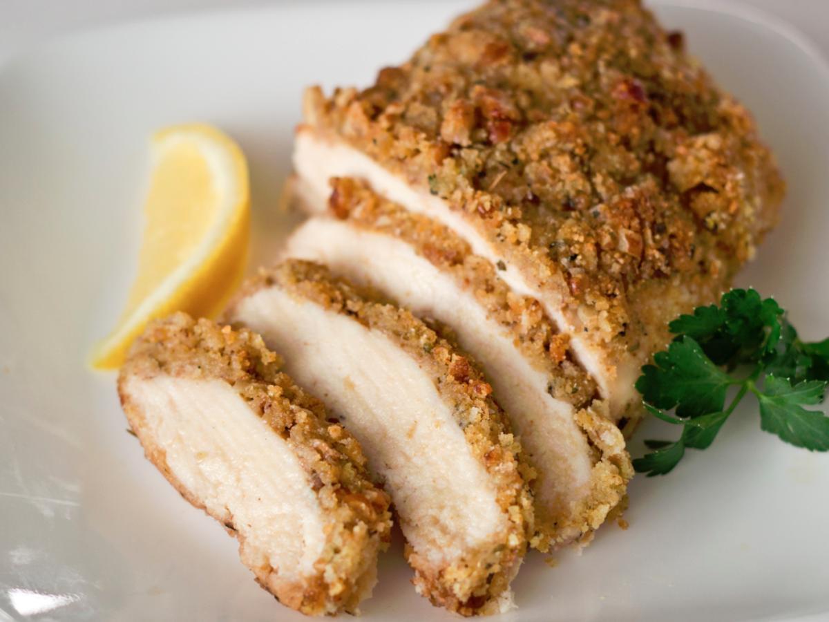 Honey Mustard Crusted Chicken Breast with Pecans Healthy Recipe