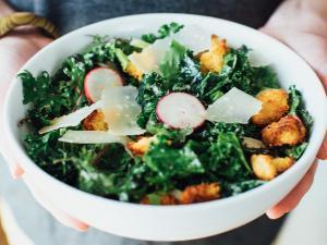 Kale Caesar Salad with Cornbread Bits Healthy Recipe