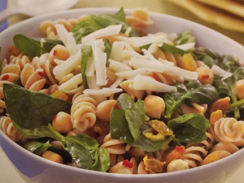 Lemony Fusilli with Chickpeas, Raisins, and Spinach Healthy Recipe