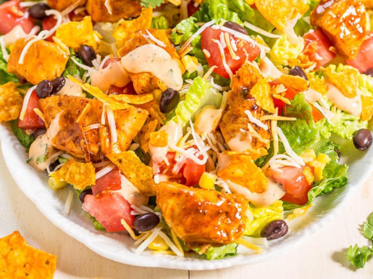 Loaded Chicken Taco Salad with Cilantro Lime Dressing Healthy Recipe