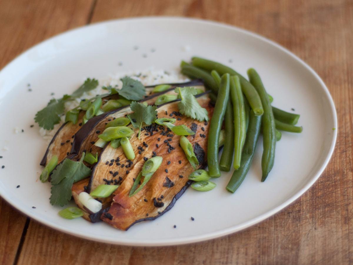 Miso Eggplant with Green Beans Healthy Recipe