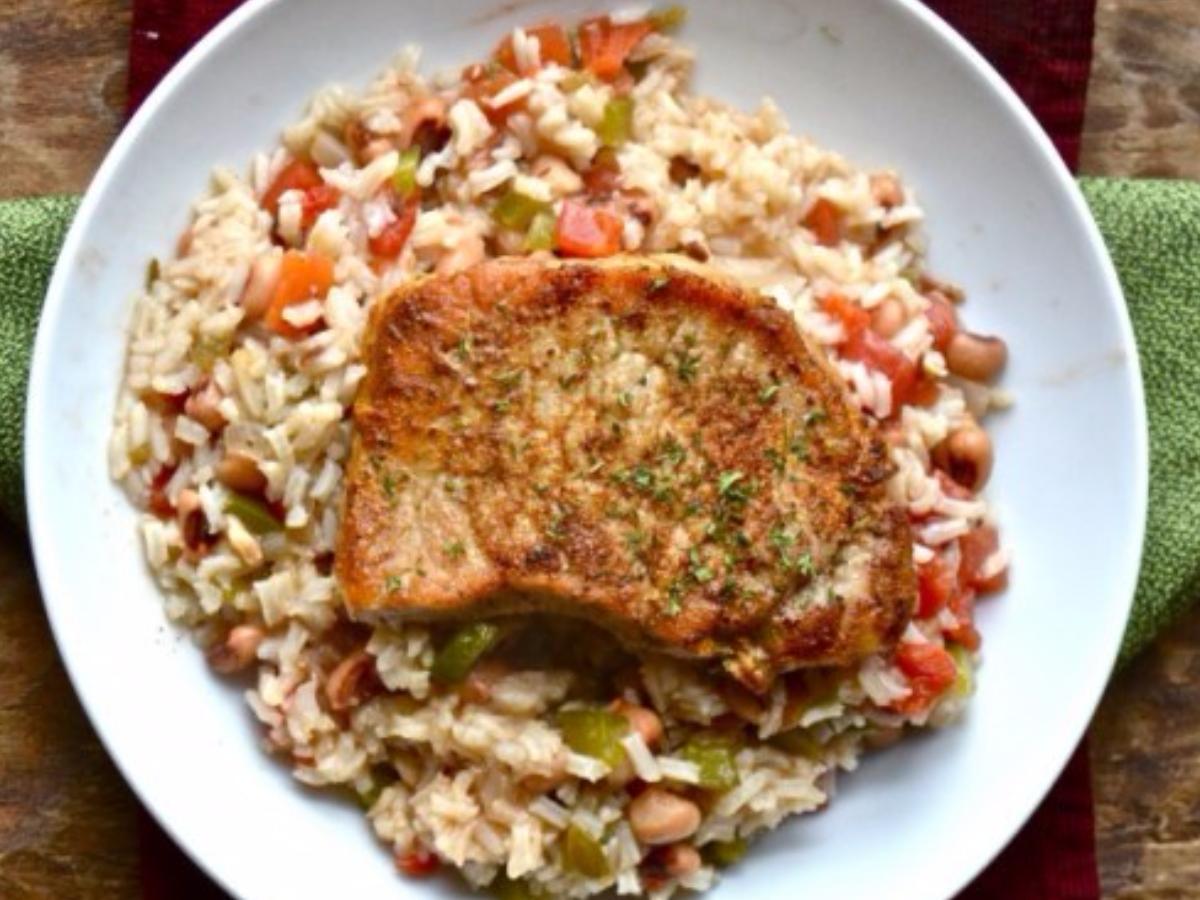 One Pan Pork Chops and Rice Healthy Recipe