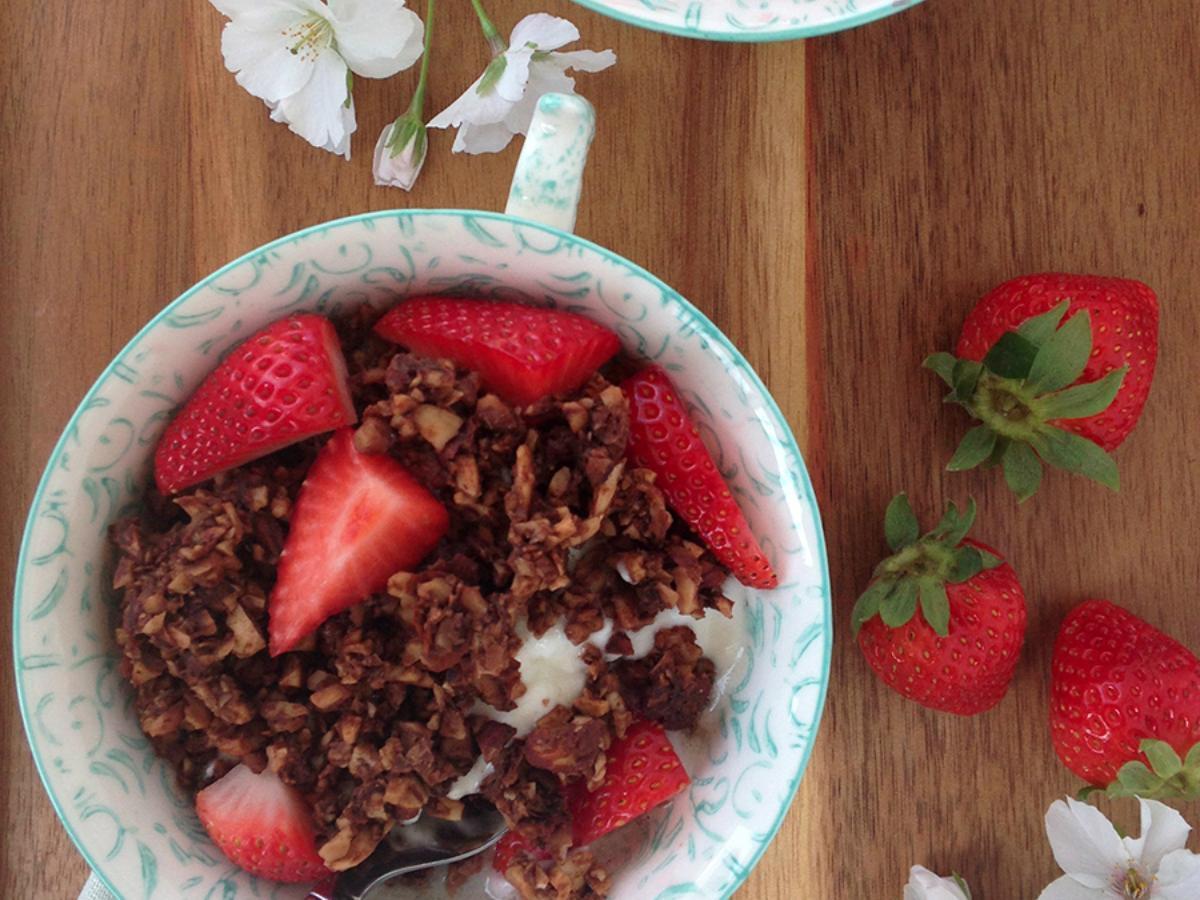 Paleo Dehydrated Chocolate Granola with Strawberries Healthy Recipe