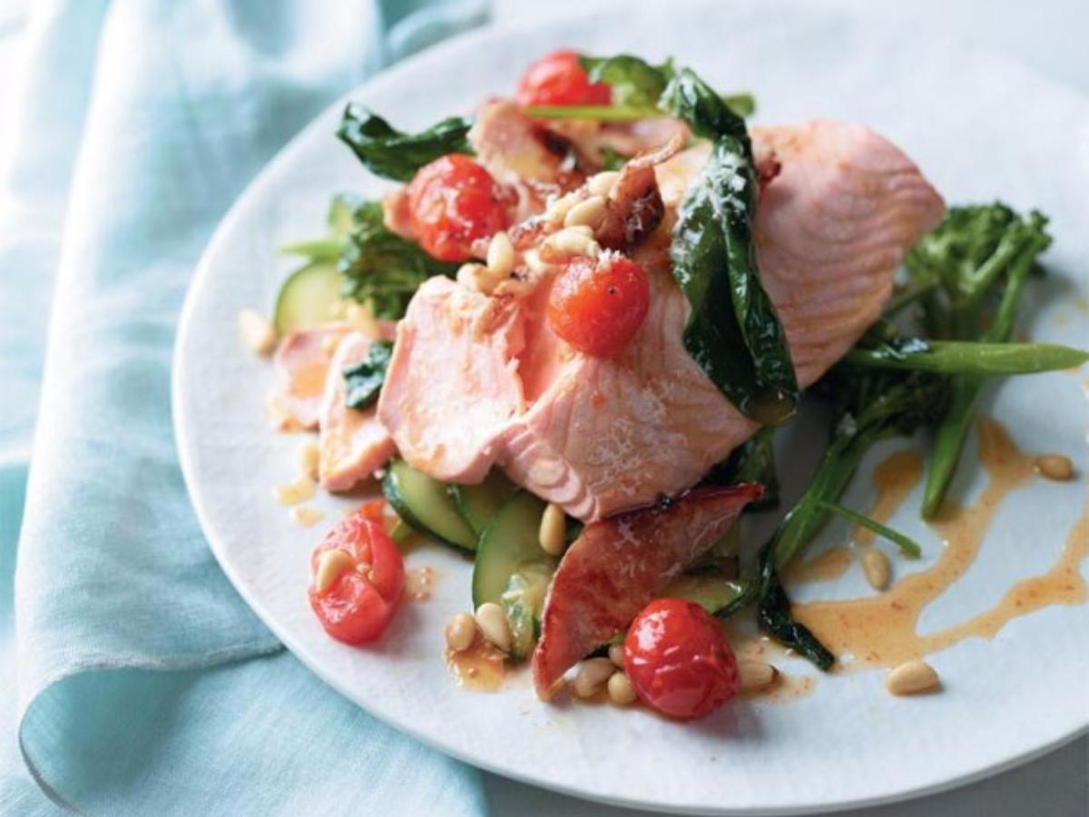 Poached Salmon with Bacon Healthy Recipe