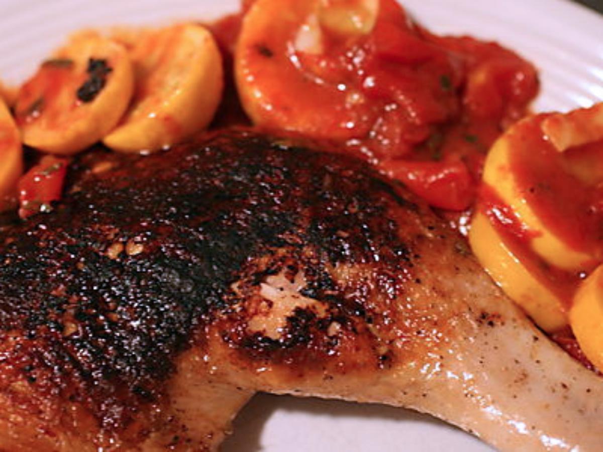 Pressed Chicken with Yellow Squash and Tomatoes Healthy Recipe