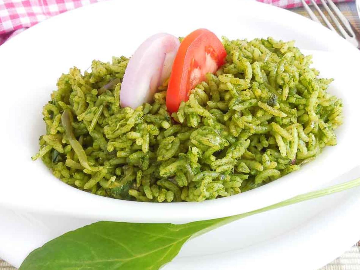 Pressure Cooker Spinach Palak Pulao Healthy Recipe