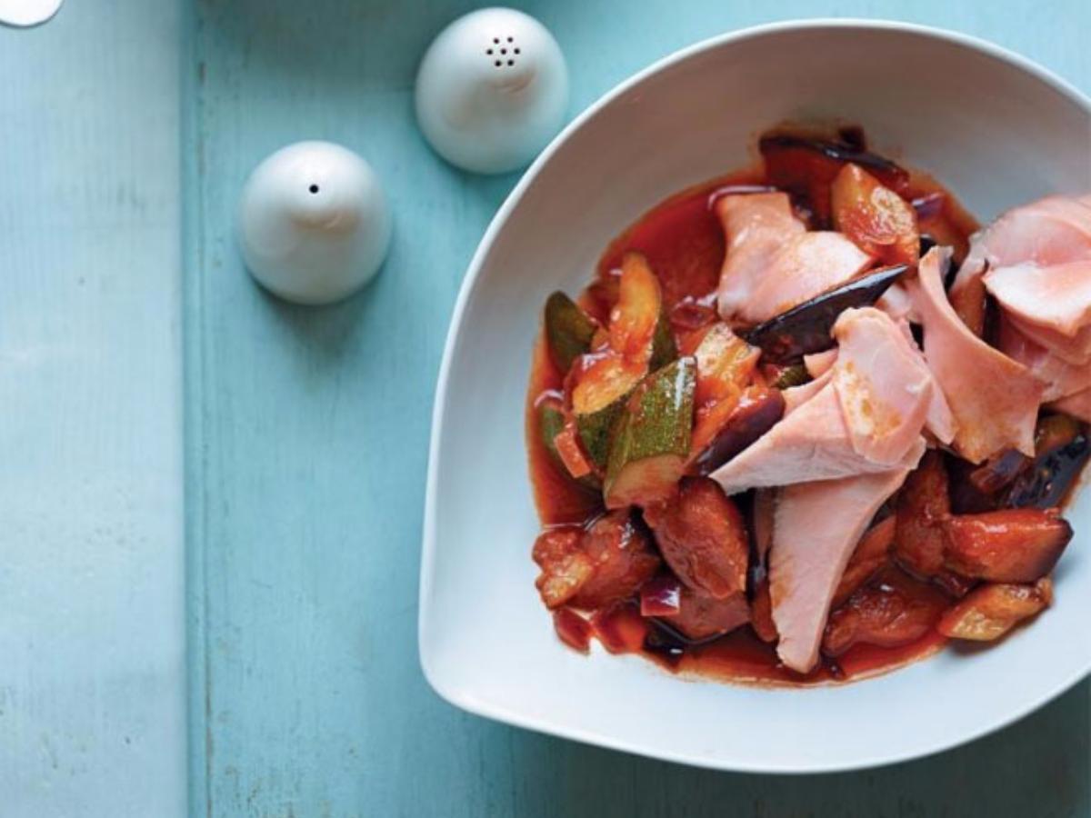 Quick Poached Salmon with Ratatouille Healthy Recipe