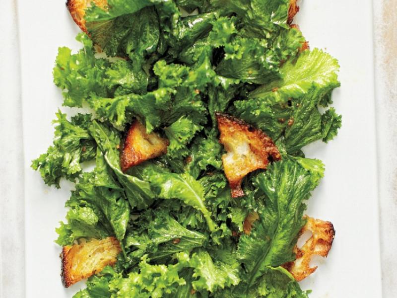 Raw Mustard Greens Salad with Gruyre and Anchovy Croutons Healthy Recipe