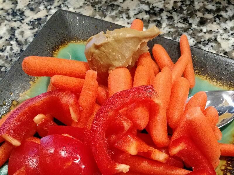Red Bell Pepper, Carrots, and Peanut Butter Snack Healthy Recipe