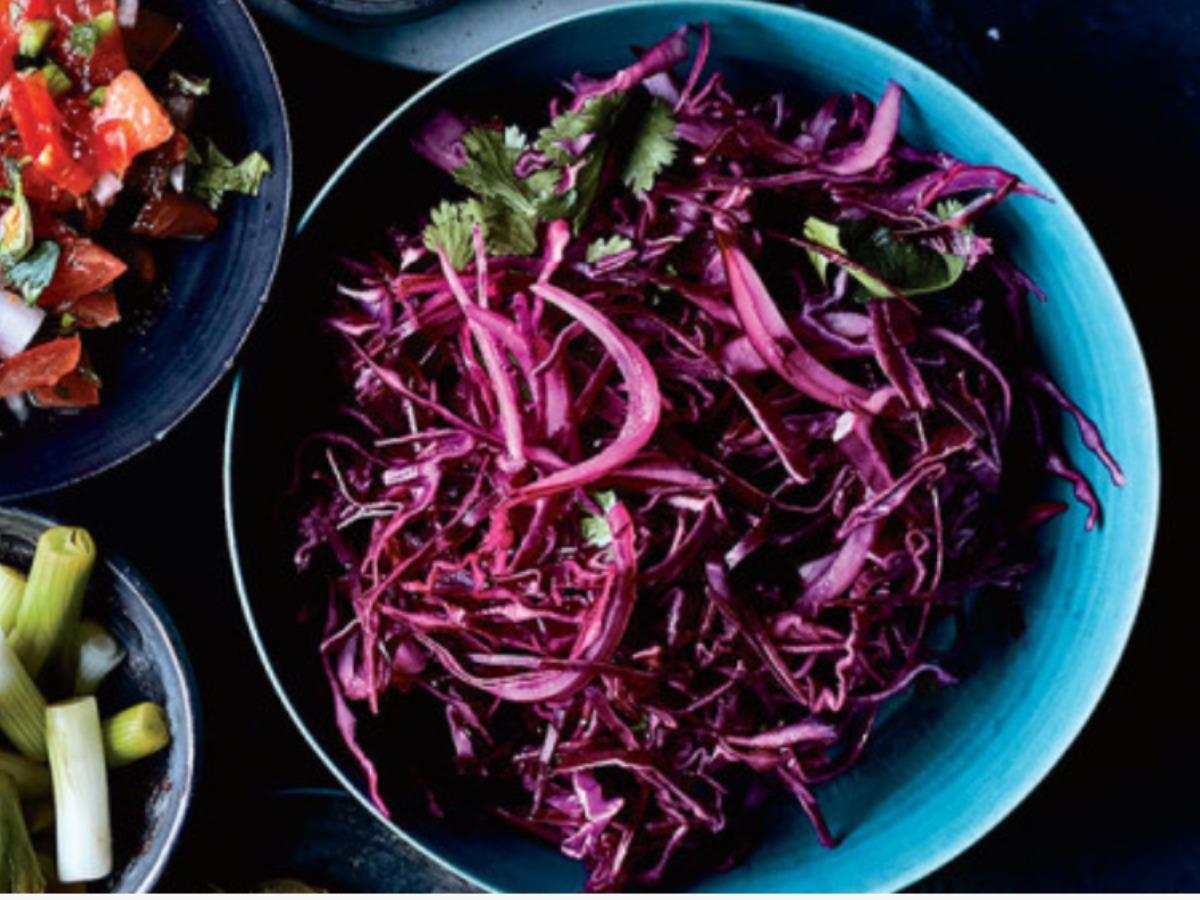 Red Cabbage Slaw with Lime and Onions Healthy Recipe