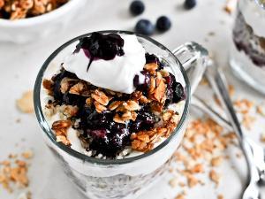 Roasted Blueberry Quinoa Parfaits with Coconut Granola Healthy Recipe