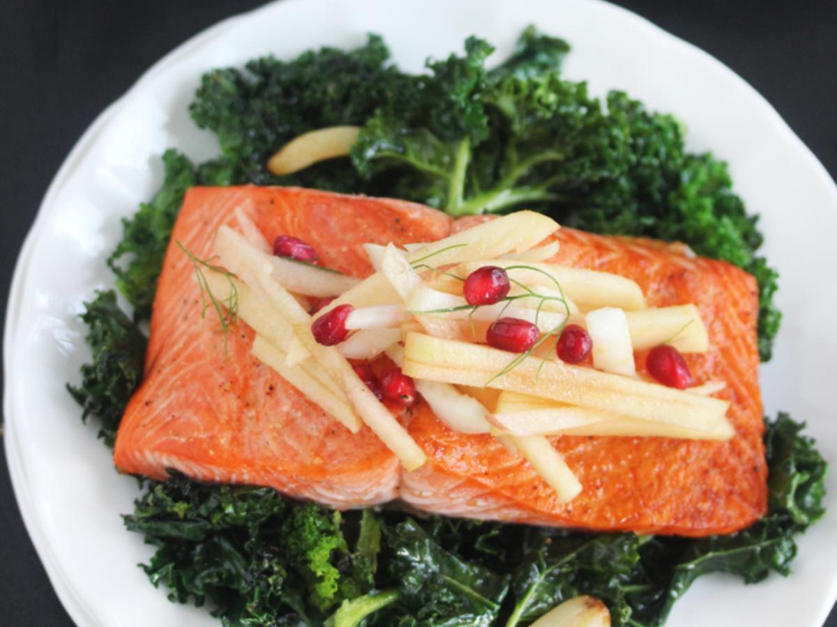 Roasted Salmon Over Garlicky Kale Healthy Recipe