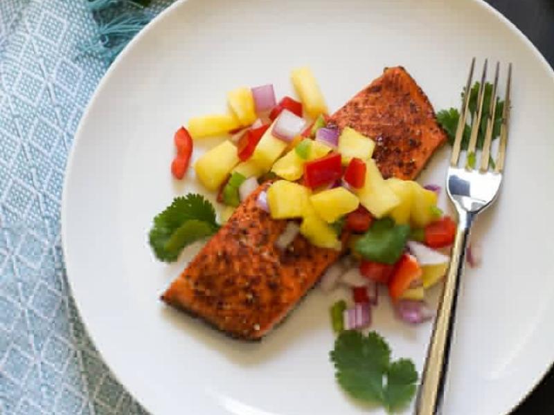 Salmon with Pineapple Salsa and Spicy Chile Sauce Healthy Recipe