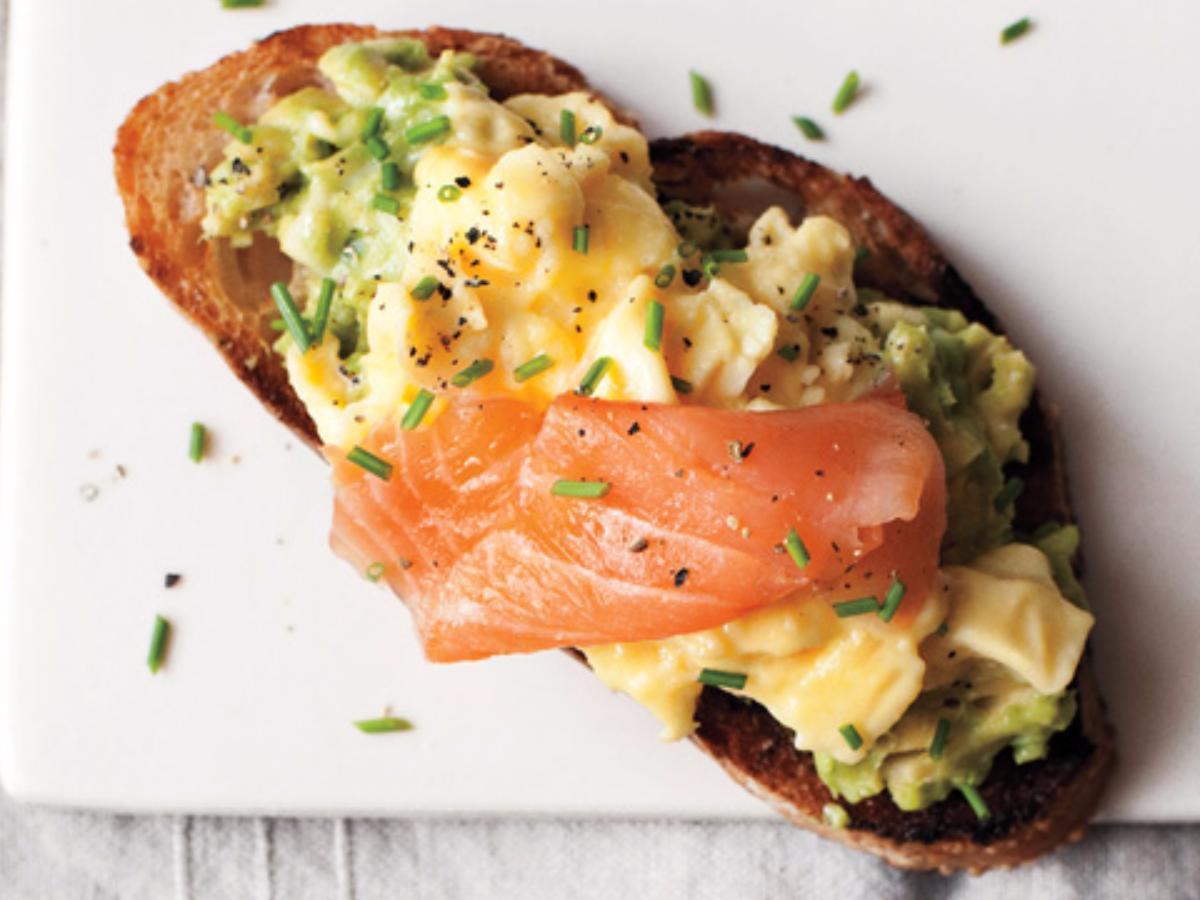  Scrambled Eggs, Avocado, and Smoked Salmon on Toast Healthy Recipe