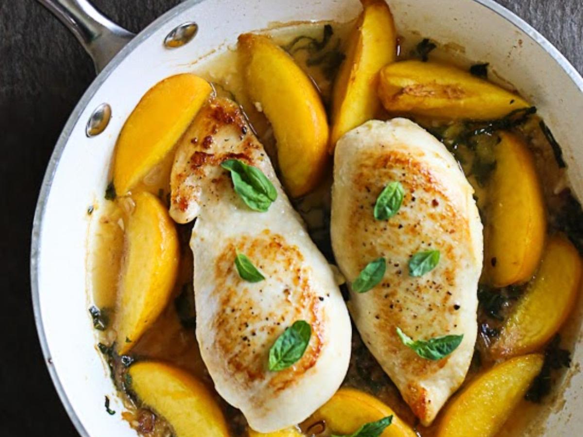 Skillet Basil-Peach Chicken Breasts Healthy Recipe