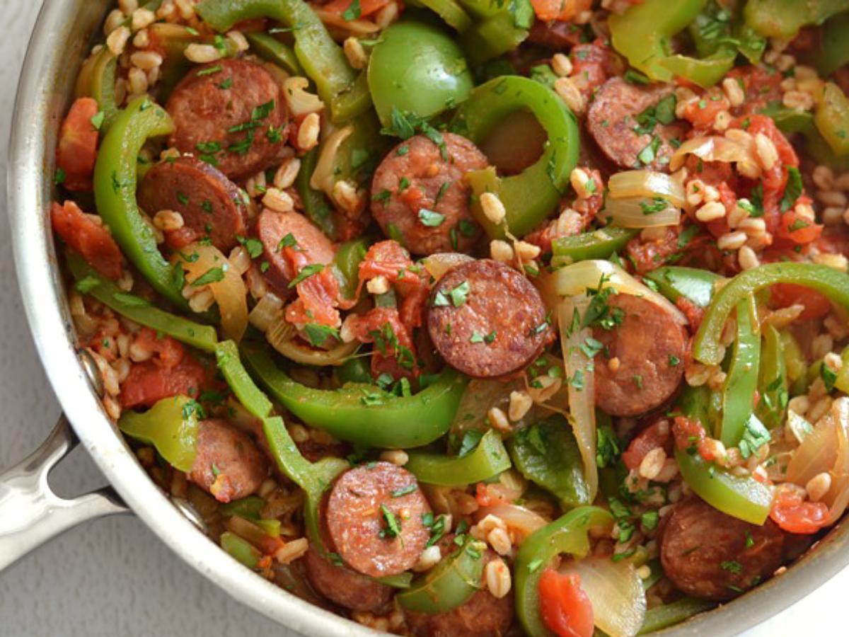 Smoked Sausage Skillet with Peppers and Farro Healthy Recipe