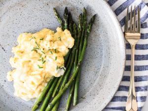Soft Scrambled Eggs with Goat Cheese and Asparagus Healthy Recipe