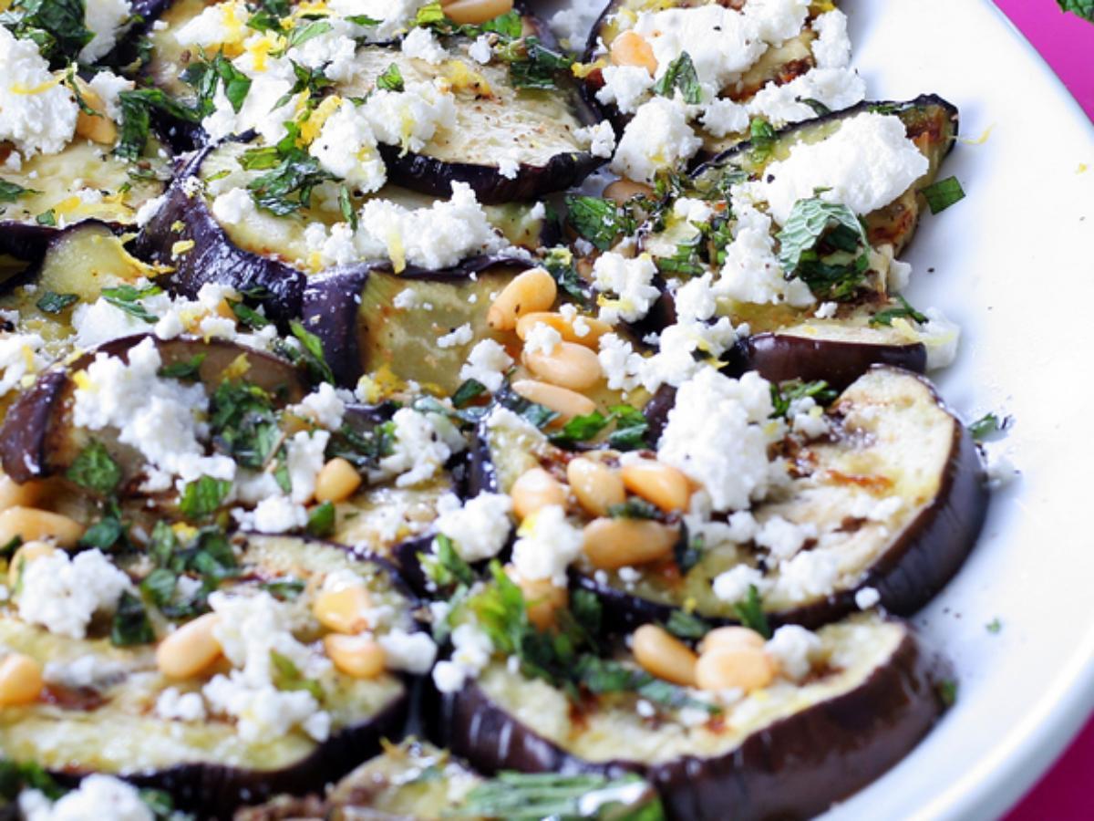 Spinach Salad with Grilled Eggplant and Feta Healthy Recipe