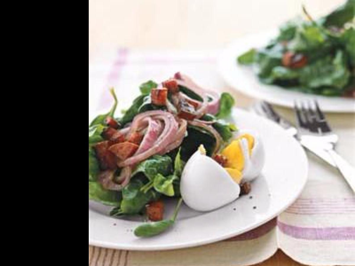 Spinach Salad With Warm Onions and Crispy Salami Healthy Recipe