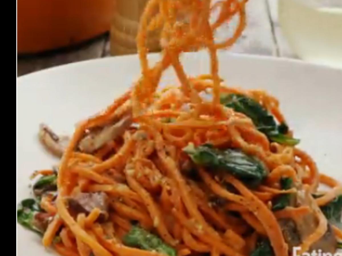 Sweet Potato Carbonara with Spinach & Mushrooms Healthy Recipe