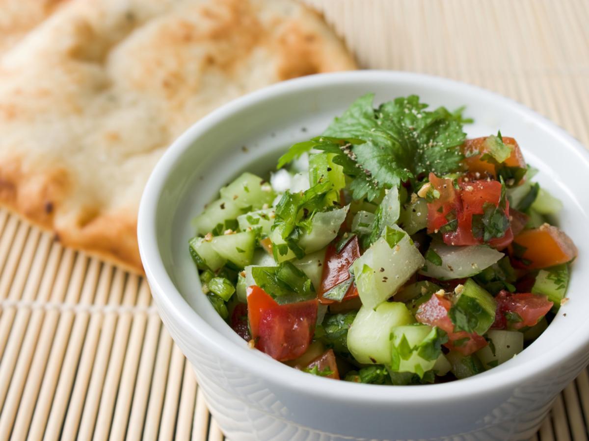 Tomato and Cucumber Salad with Pita Bread and Za'atar Healthy Recipe