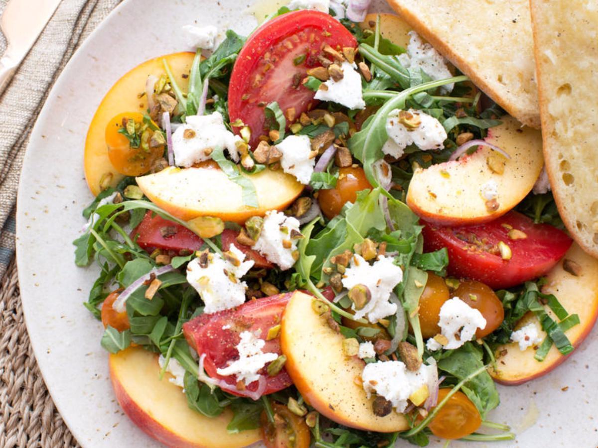 Tomato, Peach, and Goat Cheese Salad Healthy Recipe